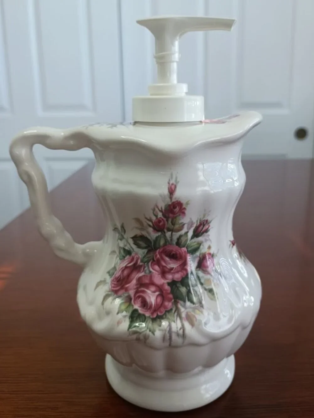 Vintage Athena Ceramic Soap Lotion Dispenser with Rose Floral Design